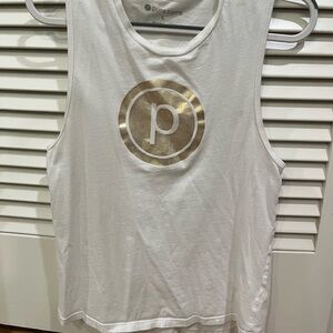 Pure Barre White Tank with Gold Emblem